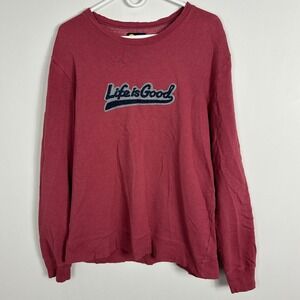 Life Is Good Crew Neck Ballyard Script Berry Red Sweatshirt Size Medium Pullover